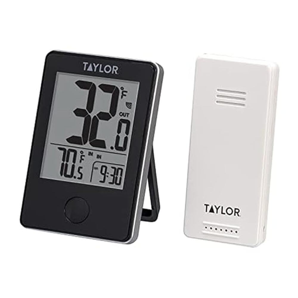 Taylor Wireless Digital Indoor Outdoor Thermometer, LCD, Black